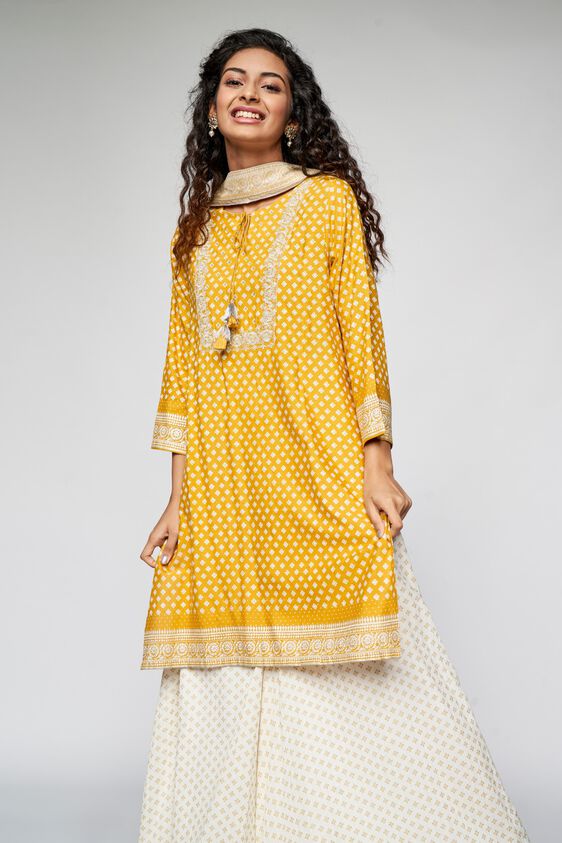3 - Mustard Printed Fit & Flare Suit, image 3