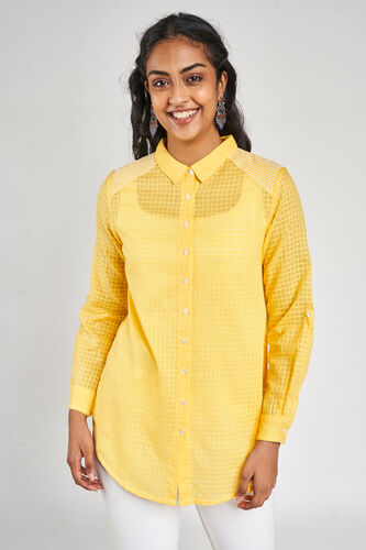 1 - Yellow Self Design Embroidered A-Line Top, image 1