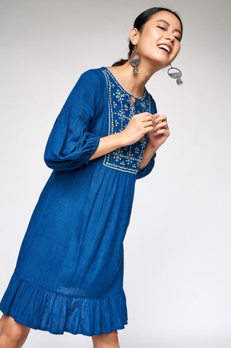 3 - Midnight Blue Embroidered Fit and Flare Dress, image 3