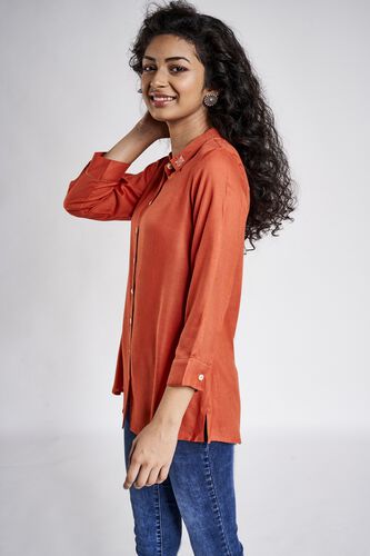 5 - Burnt Orange Solid Embroidered Shirt Style Top, image 5