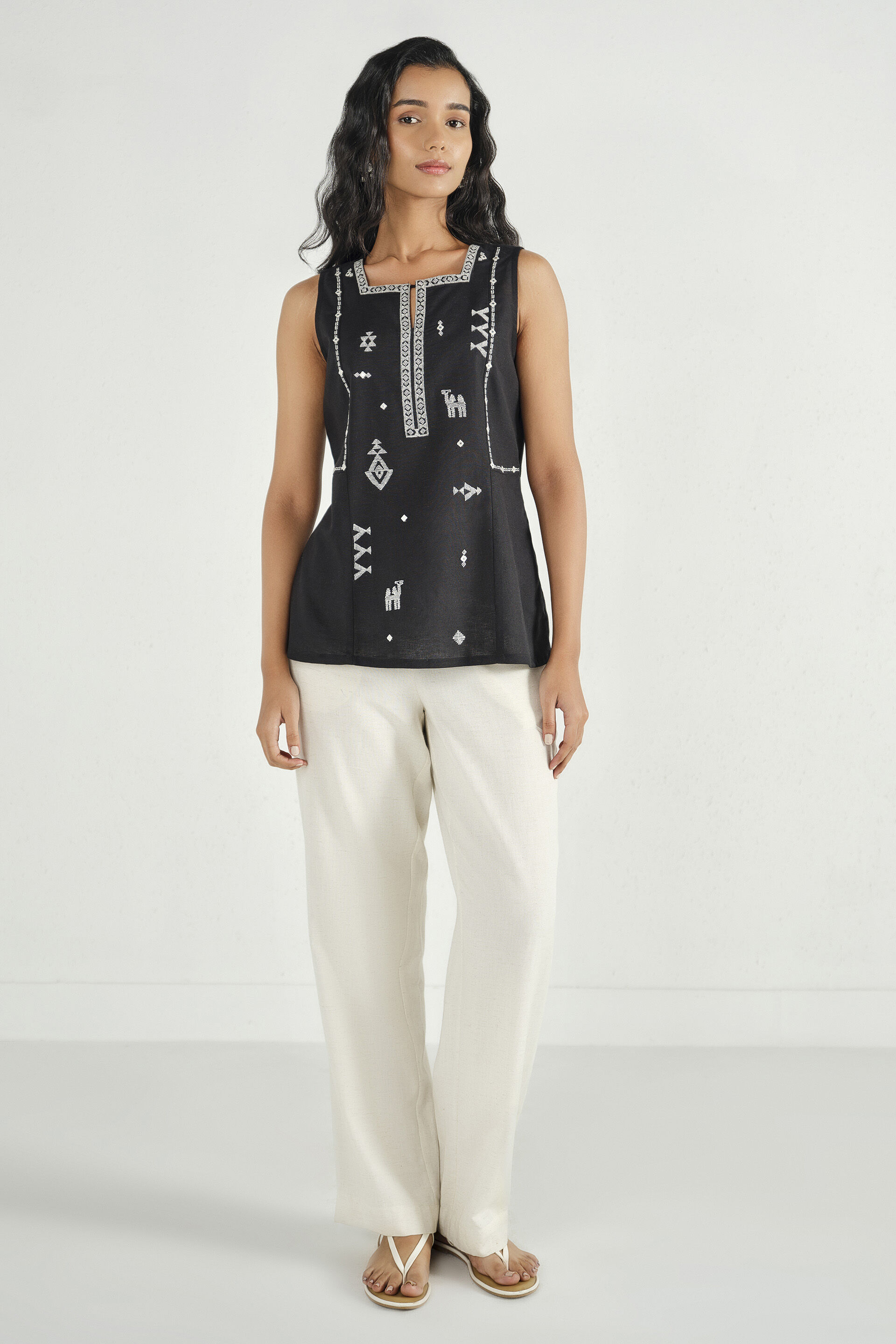 Swara Embroidered Black Top, Black, image 3