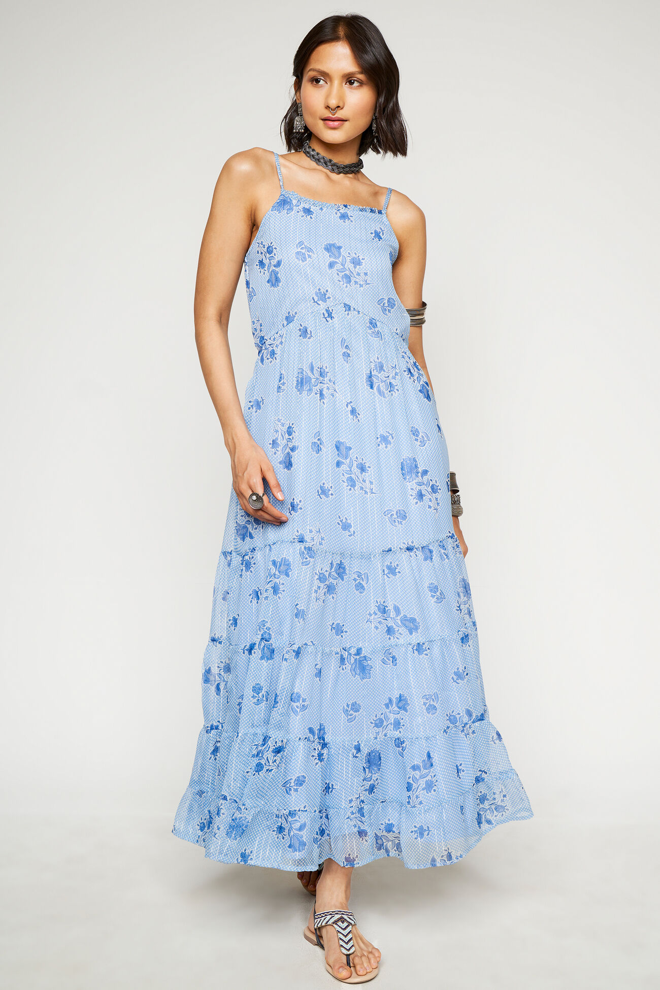 Buy our Casual Wear Blue Floral Gathered Straight Gown online from Glo