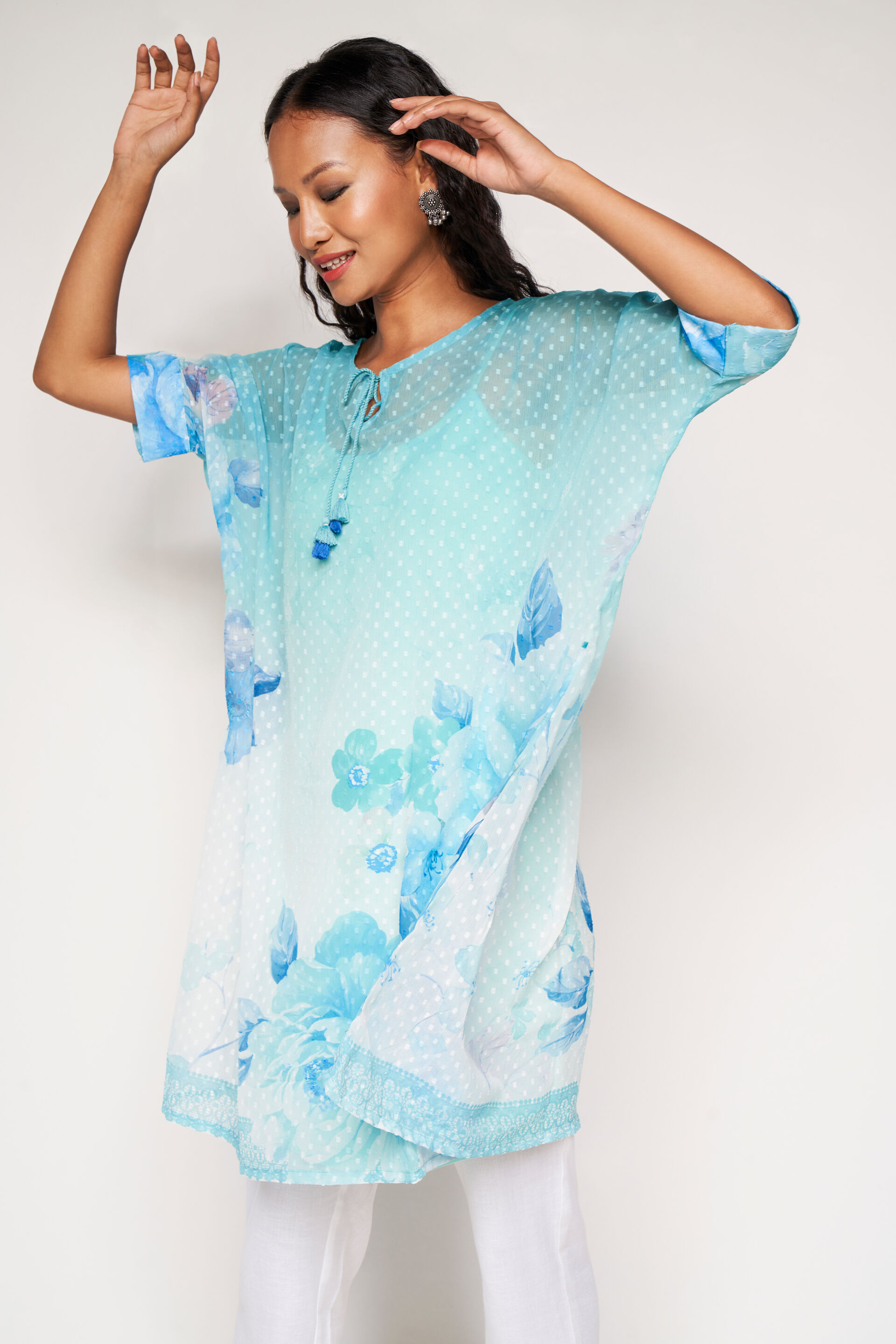 Summer Days Floral Kaftan, Aqua, image 5