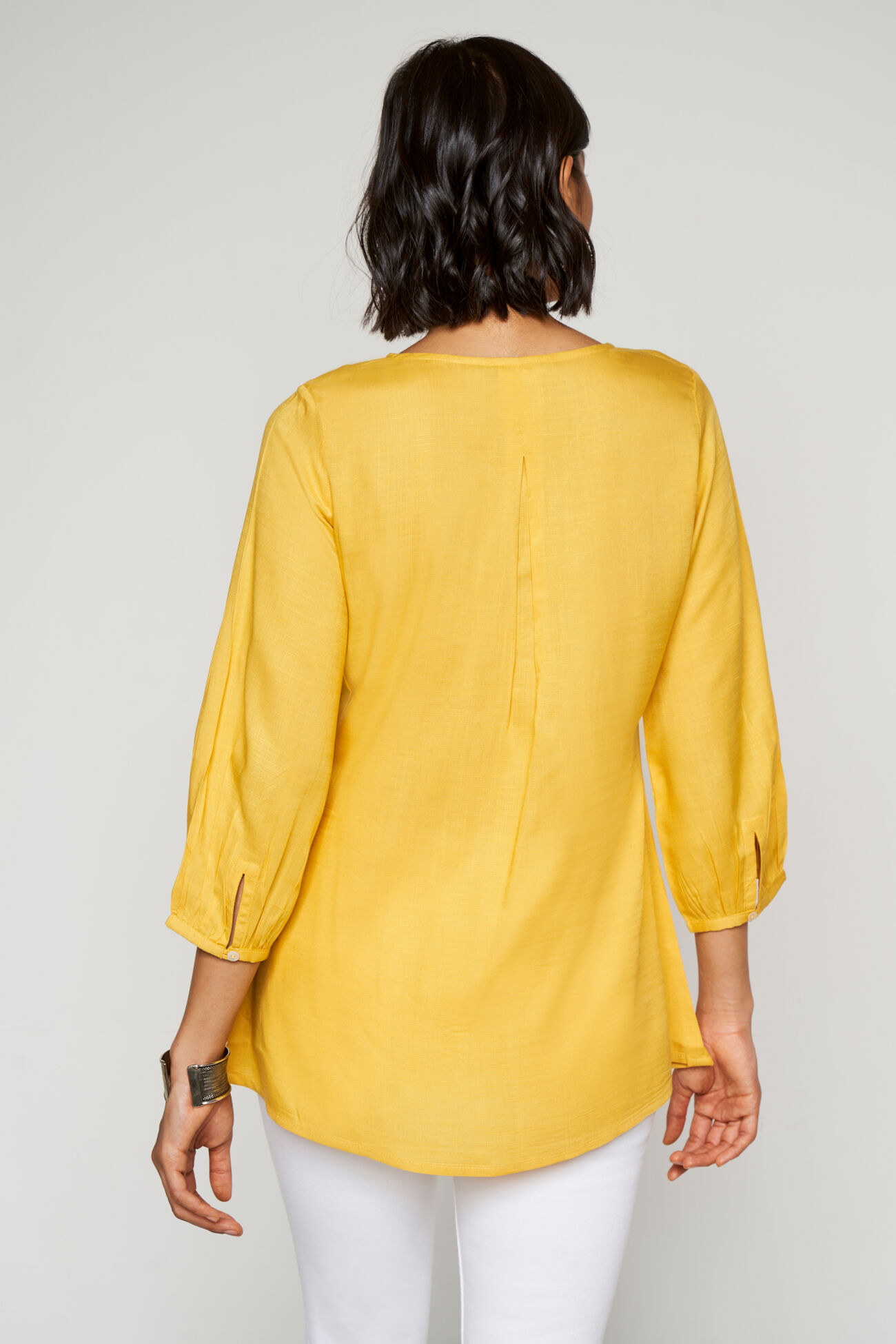 Yellow Solid Embroidered Straight Top, Yellow, image 3