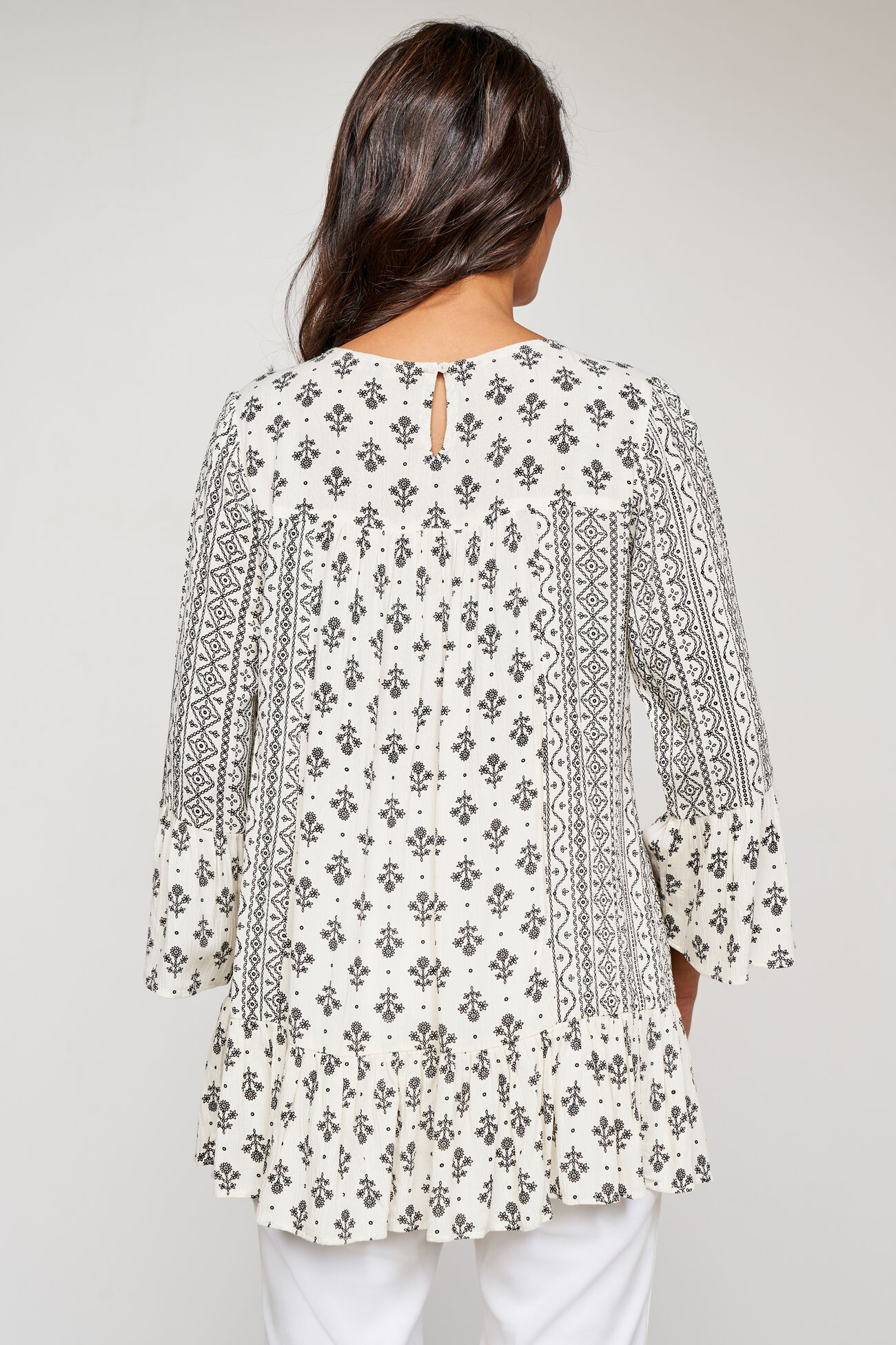 White Geometric Flared Slip-On Top, White, image 4