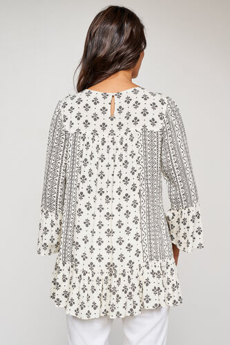 White Geometric Flared Slip-On Top, White, image 4