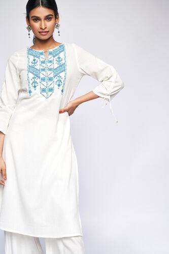 2 - White Solid Straight Kurta, image 3