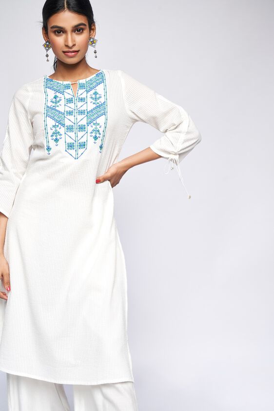 2 - White Solid Straight Kurta, image 3