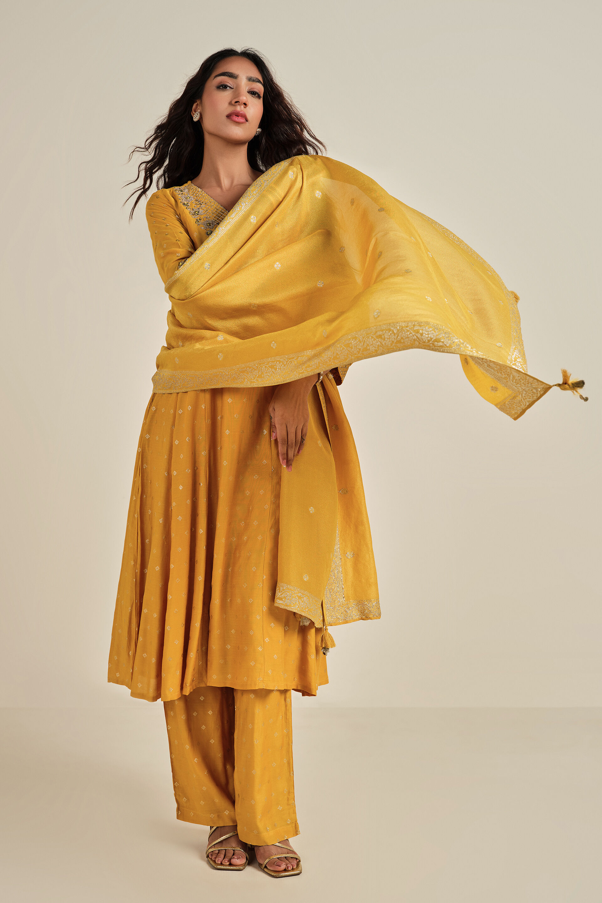 Genda Glow Kurta Set, Mustard, image 2