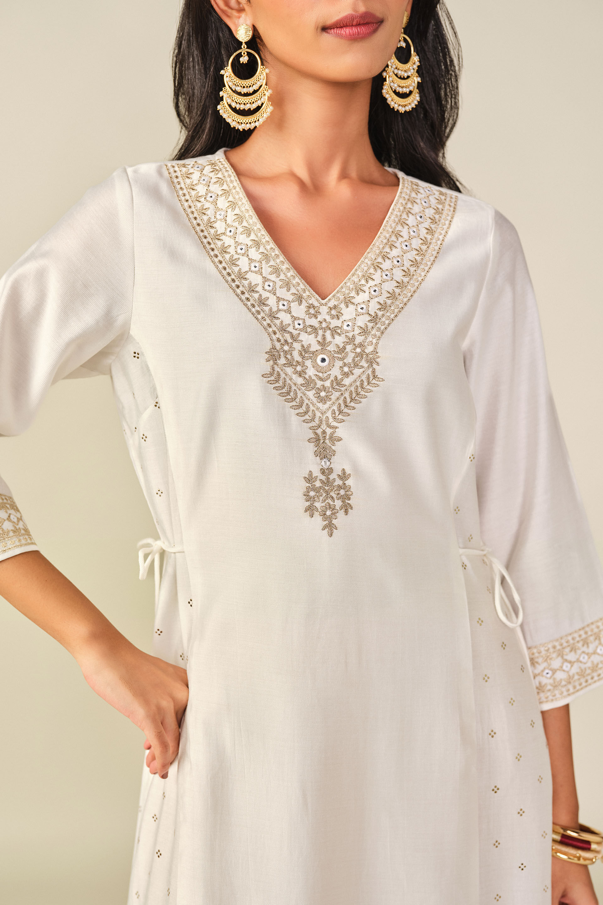 A-Line Printed Kurta in Off-White, Off White, image 2