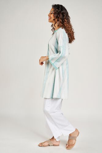 3 - Aqua Striped Embroidered Fit And Flare Dress, image 3