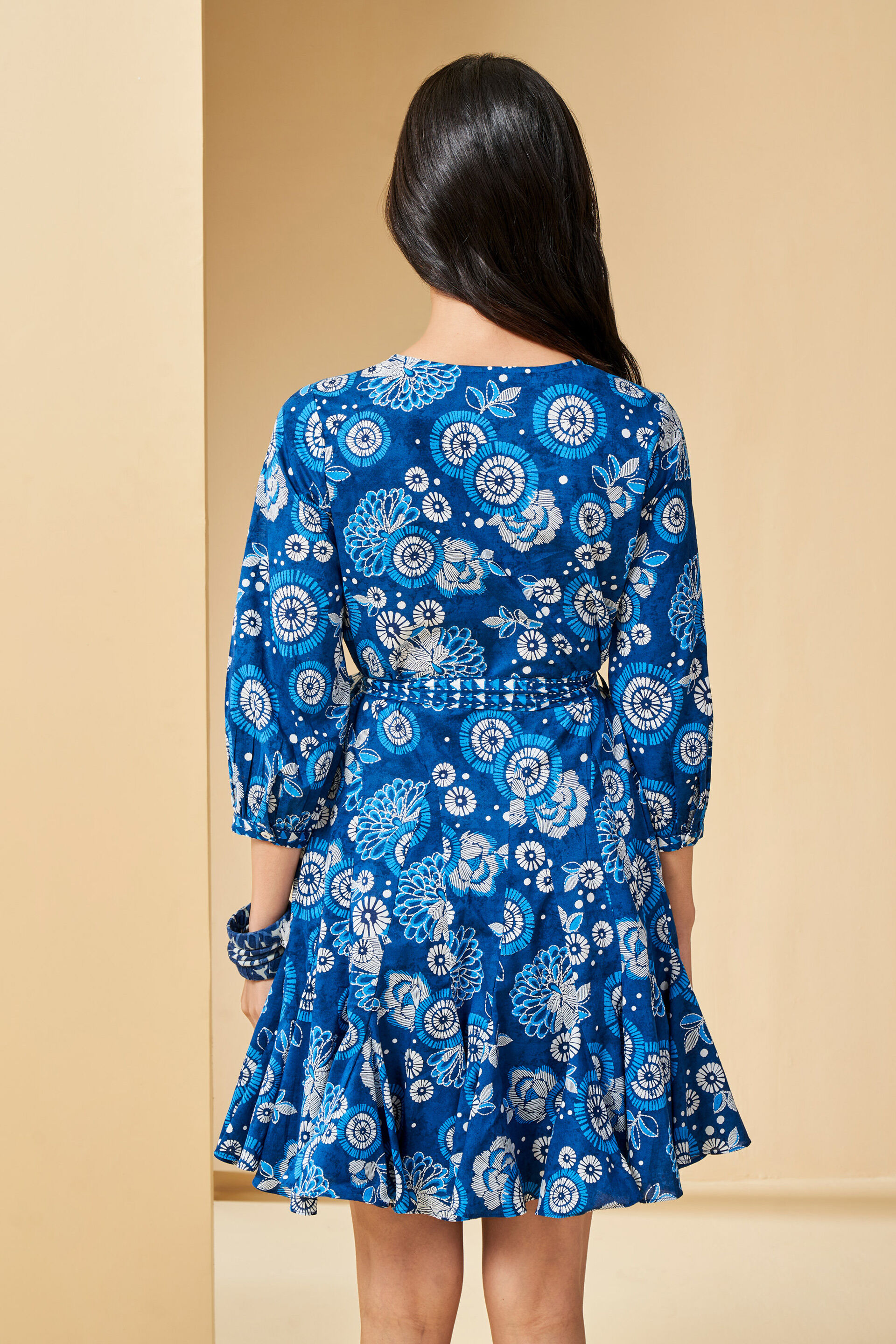 Ikat inspired Cotton Dress, Blue, image 5