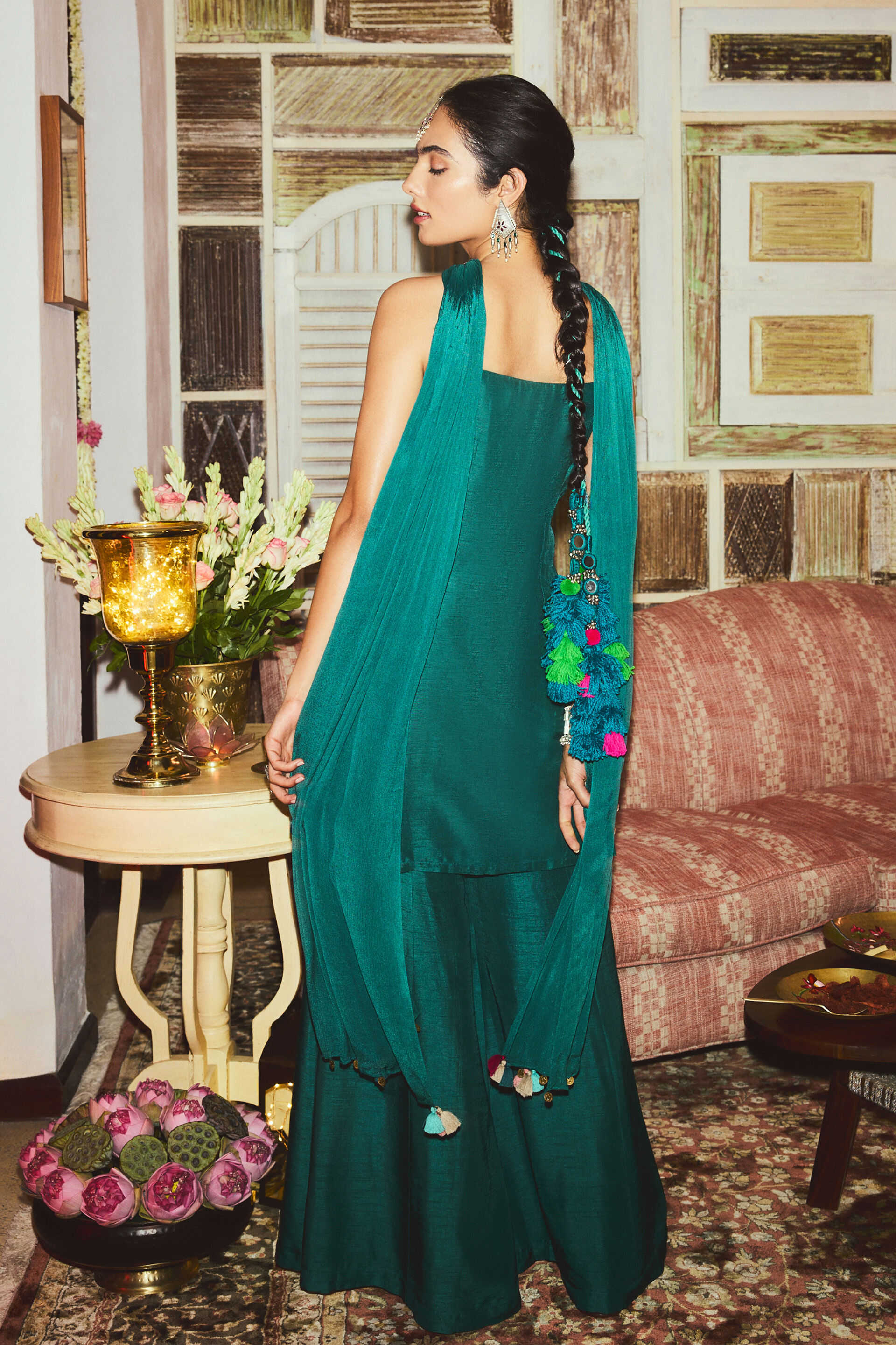 Mehr Teal Kurta Set, Teal, image 3