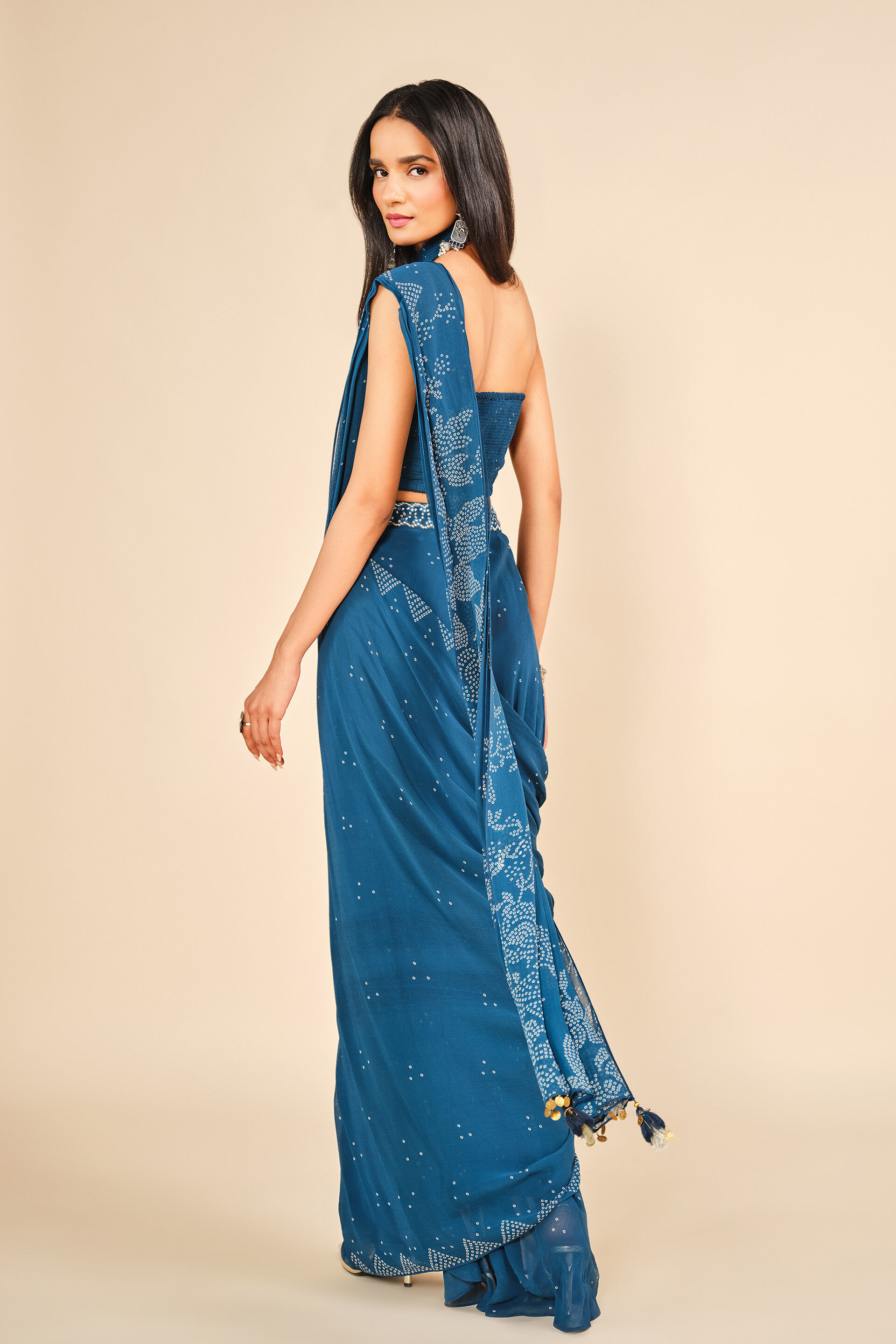 Dil Deedar Pre-draped Saree, Indigo, image 6