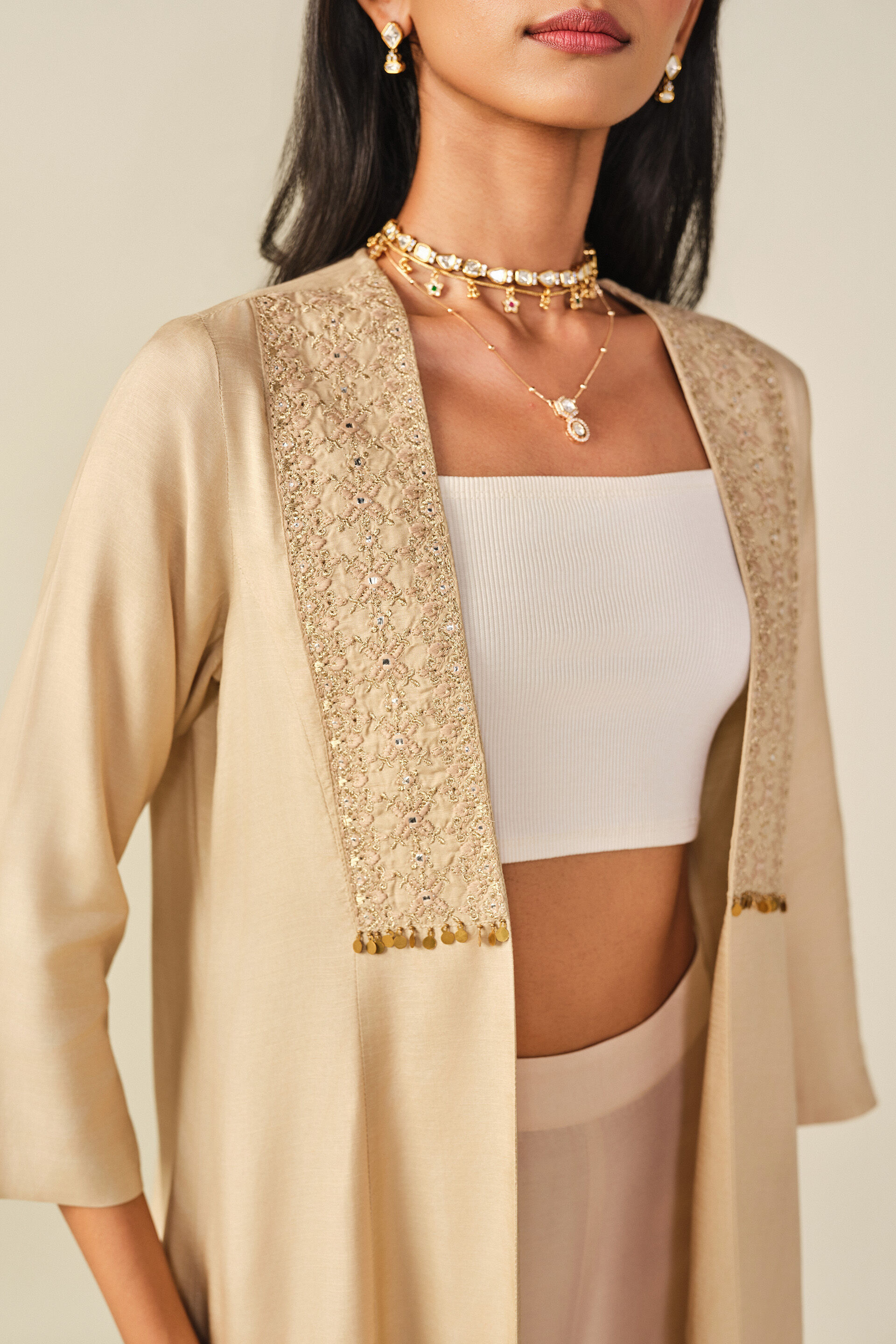 Embroidered Shrug in Beige, Beige, image 2