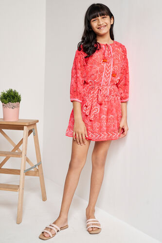 Pink Floral Tie-Ups Fit And Flare Dress, Pink, image 2