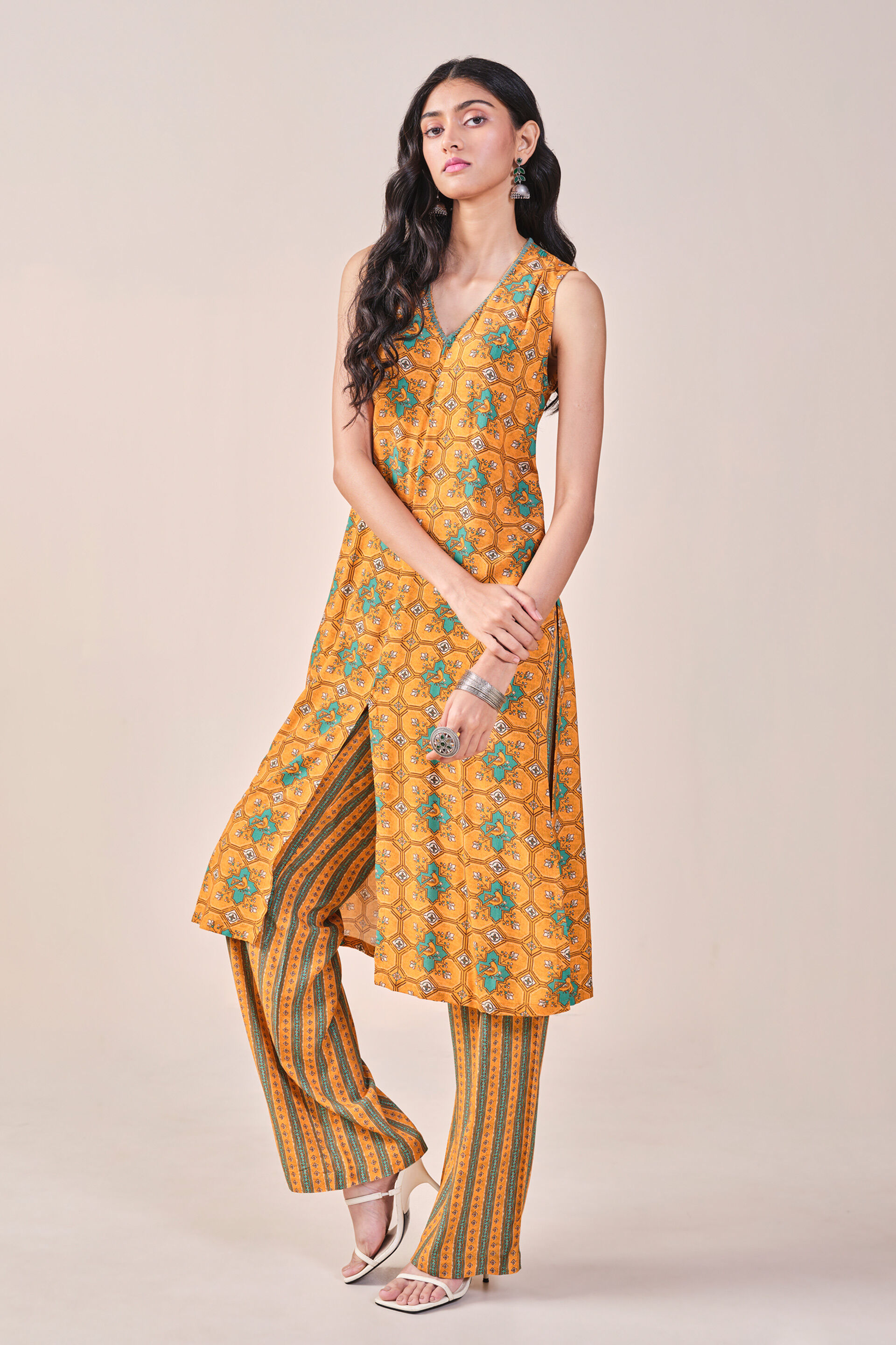Nature-Inspired Printed Kurta Set, Mustard, image 8