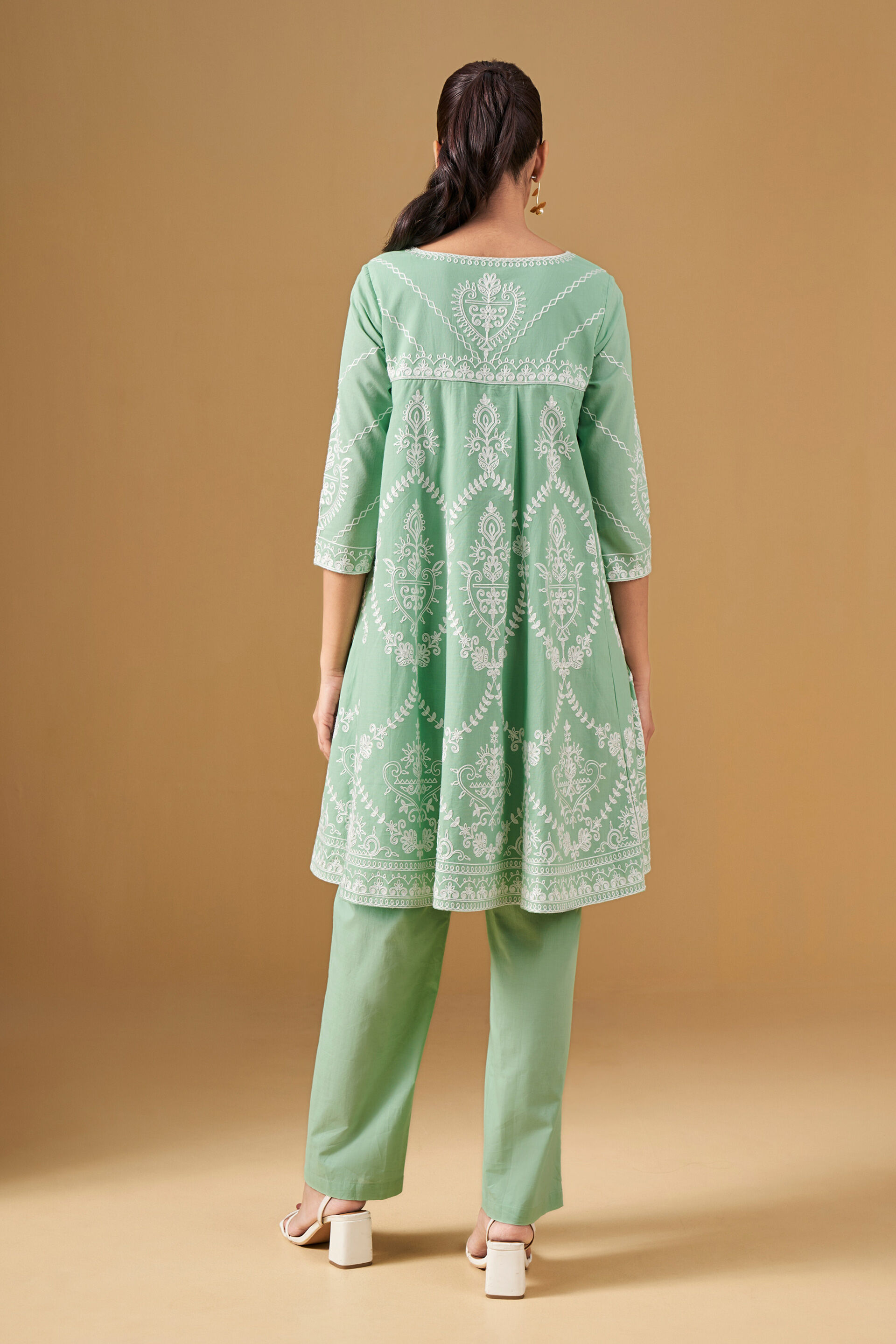 Aari Embroidery Mint Green Kurta Set, Mint, image 6
