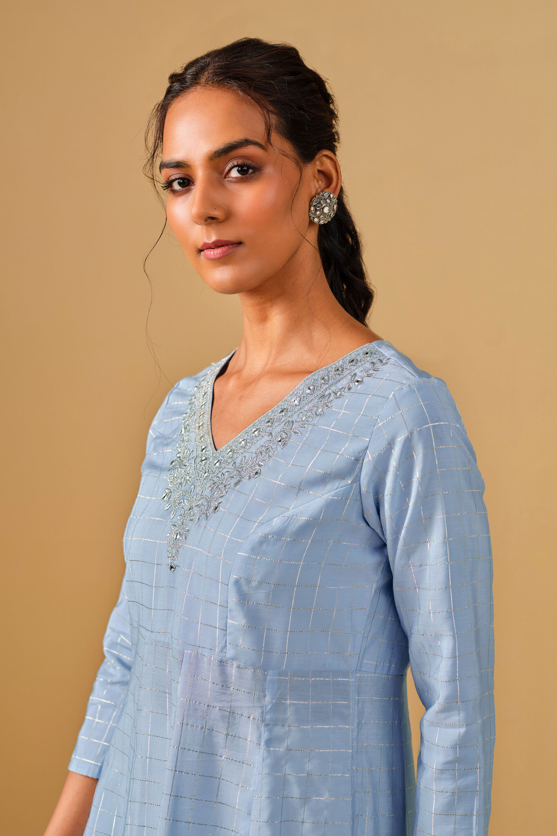 Blue Embroidered Kurta, Blue, image 5