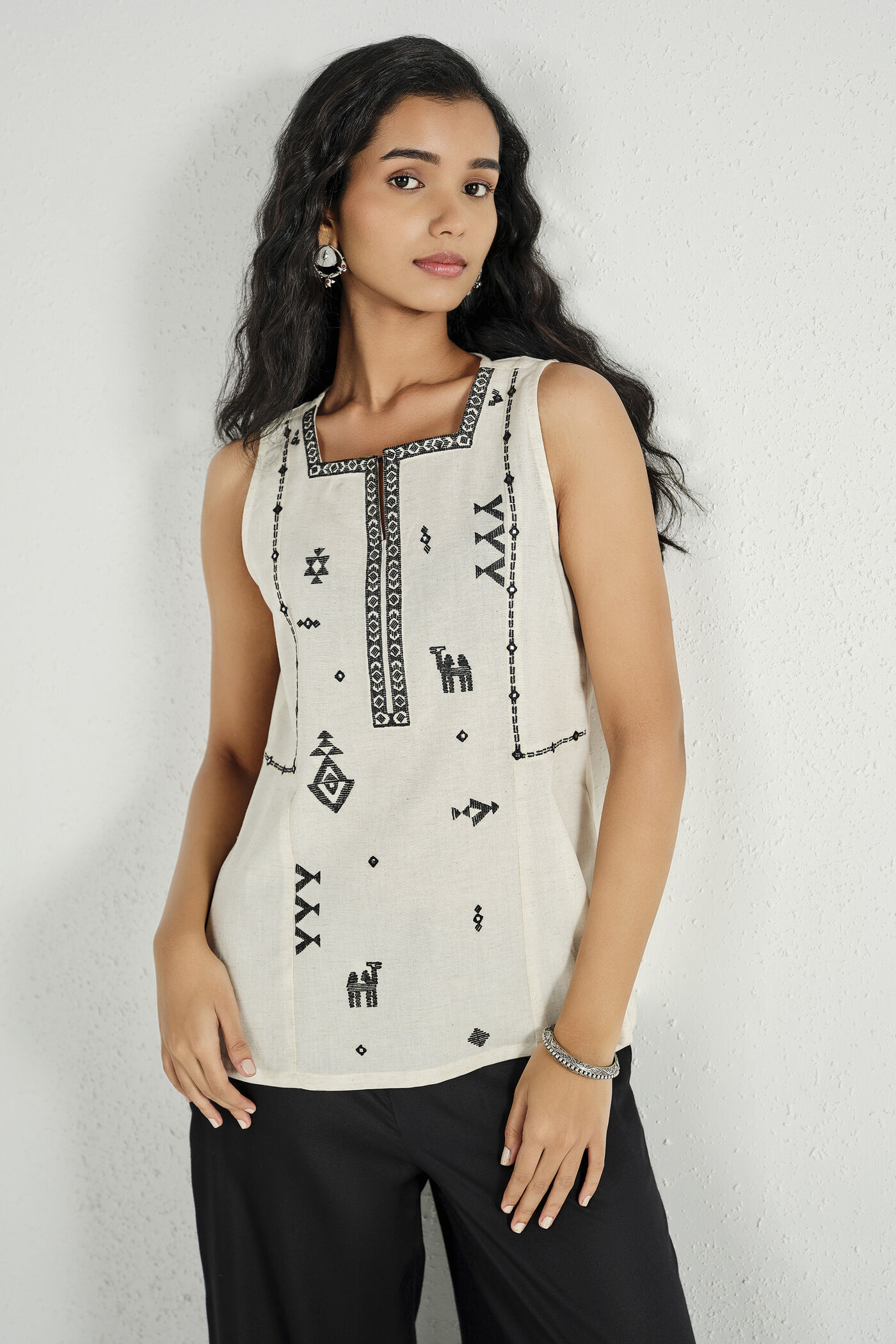Swara Embroidered Natural Top