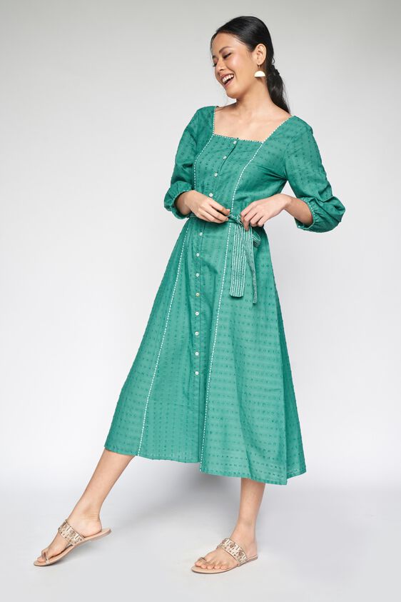 4 - Sage Green Tie-Ups  Fit and Flare Dress, image 4