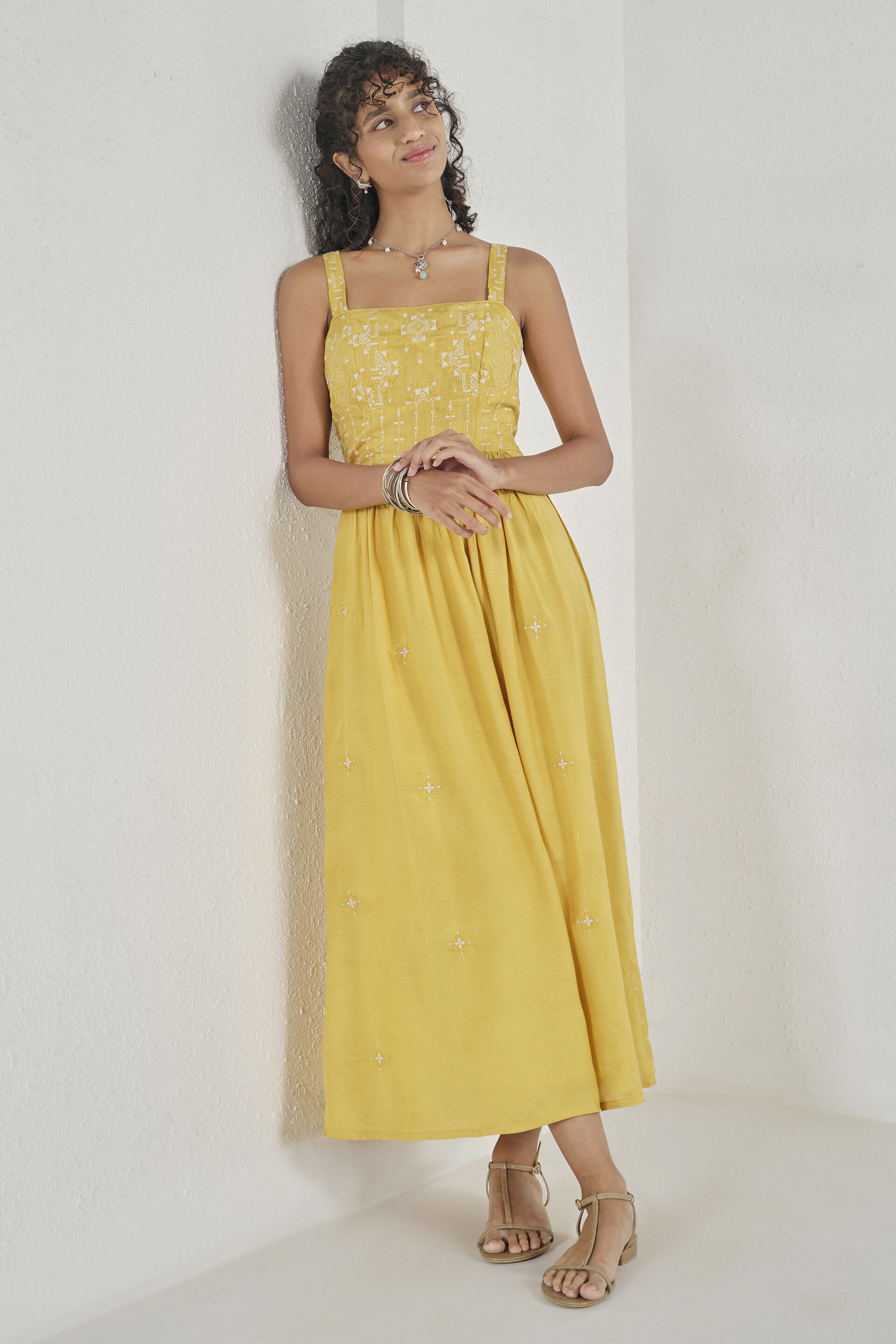 mustard yellow embroidered dress Mustard Yellow Gown for Women for Wedding and Occassion –  Tulsistudiolifestyle main image 1