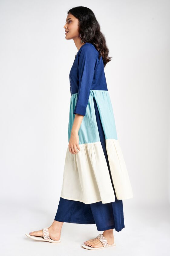 5 - Blue Embroidered Fit and Flare Kurta, image 5