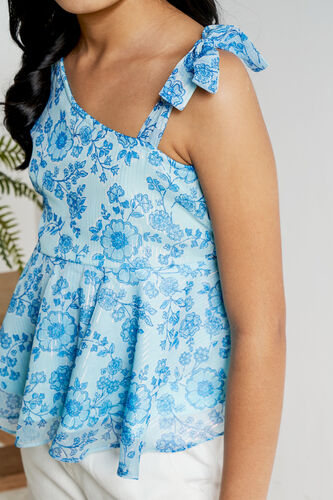 Blue Floral Tie-Ups Fit And Flare Top, Blue, image 2