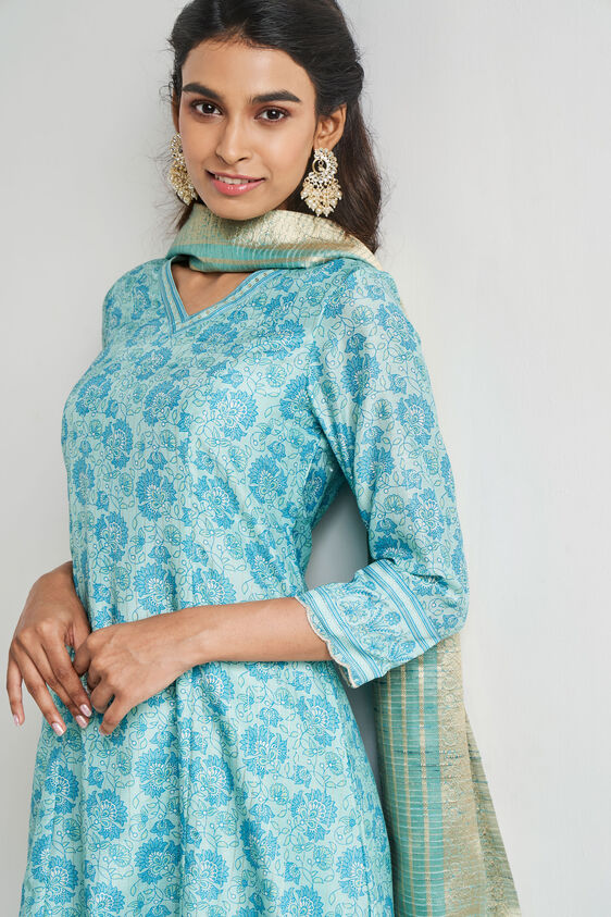 Aqua Floral Fit & Flare Suit, Aqua, image 3