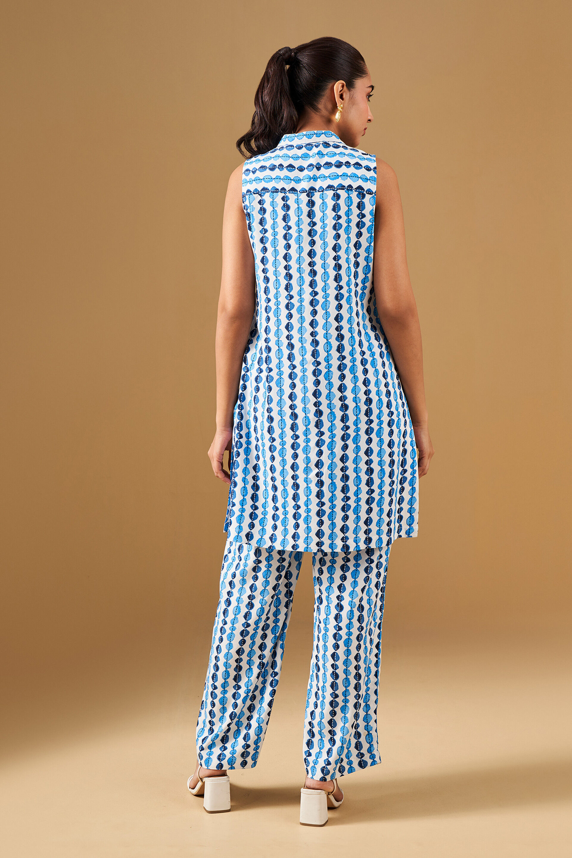 Tie Dye Inspired Viscose Kurta Set, Blue, image 4