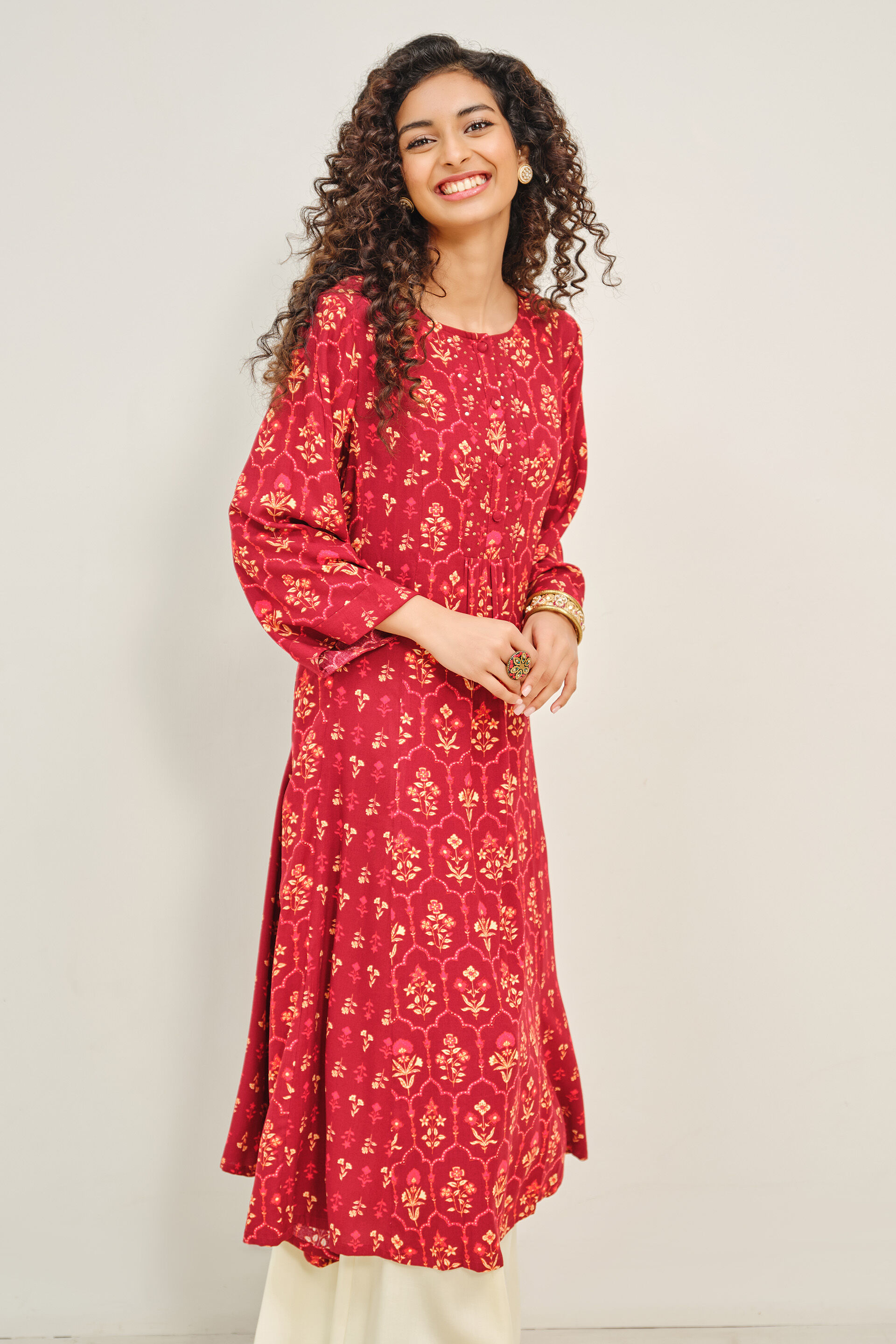 Mela Mood Printed Red Kurta, Red, image 2