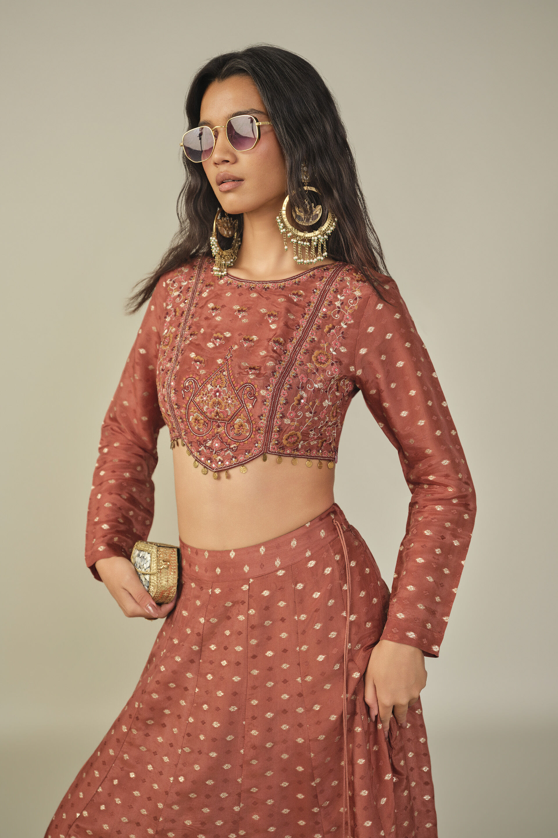 Embroidered Pant Set in Rust, Rust, image 3