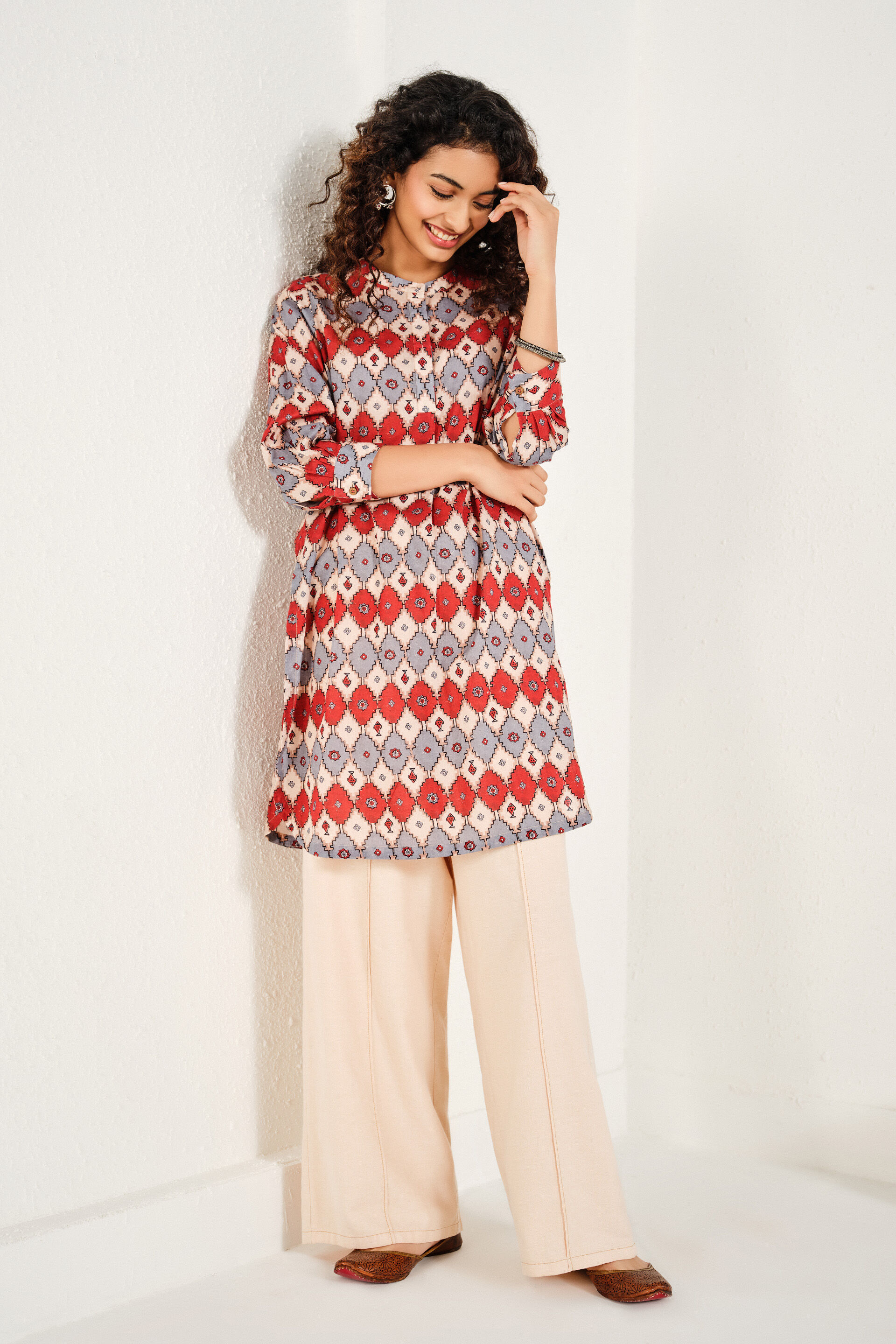 Ashka Multi-Coloured Cotton Tunic, Beige, image 2