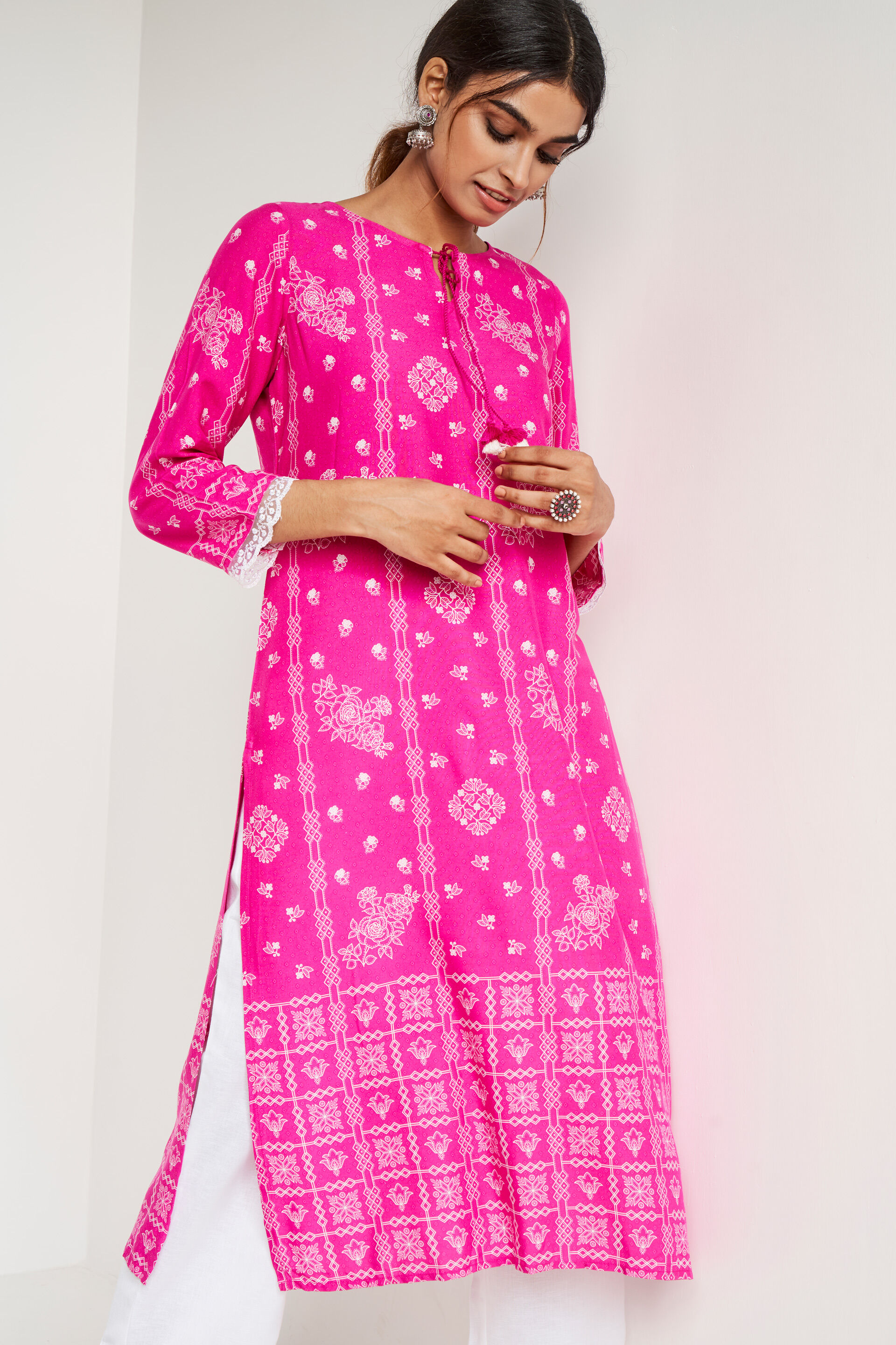 Pink Geometric Straight Kurta