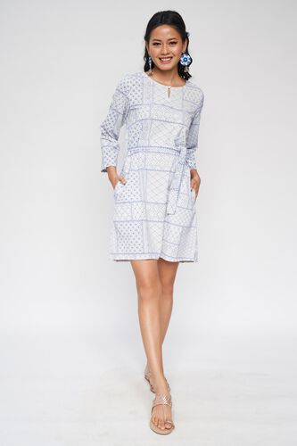 2 - White Graphic Printed A-Line Dress, image 2