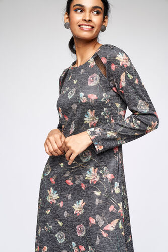 4 - Dark Grey Floral Fit and Flare Dress, image 4