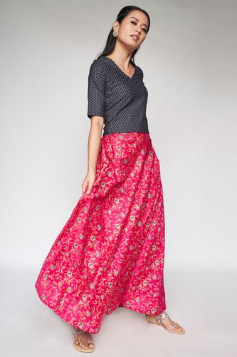 1 - Hot Pink Ethnic Motifs Flared Skirt, image 1