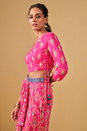 Ikat Inspired Pink Viscose Skirt Set, Pink, image 7