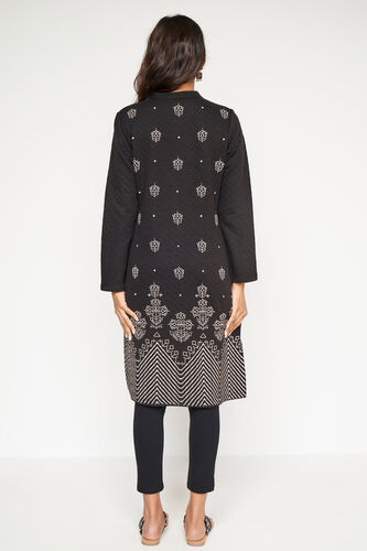 Black Ethnic Motifs Straight Button Jacket, Black, image 5