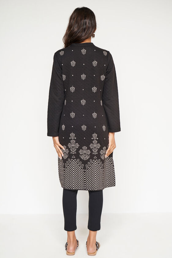 Black Ethnic Motifs Straight Button Jacket, Black, image 5
