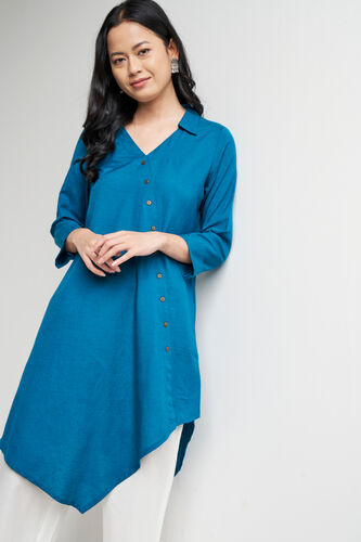 Solid Asymmetric Tunic, Teal, image 3