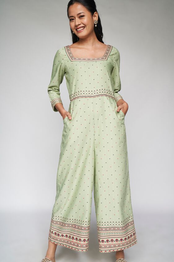 Buy our Festive Sage Green Jumpsuit online from Global Desi SC- FW21GM