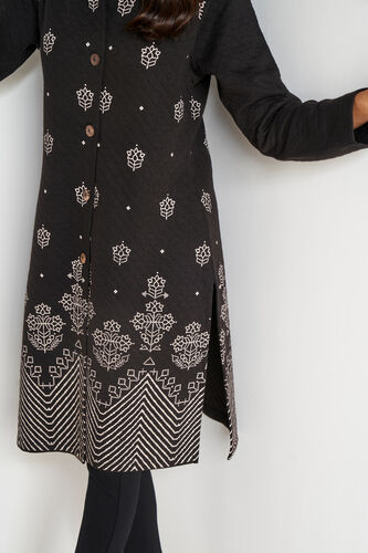 Black Ethnic Motifs Straight Button Jacket, Black, image 6