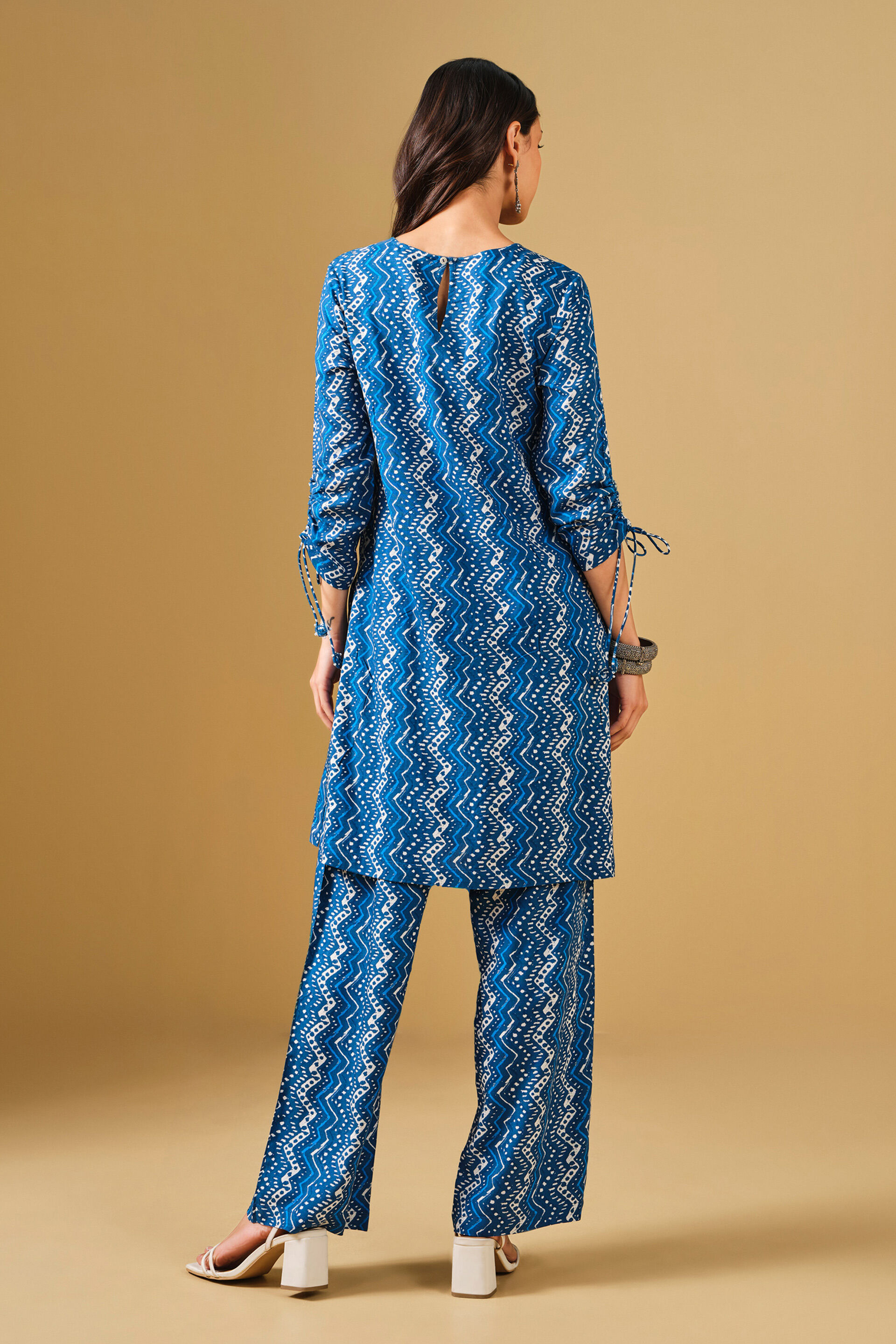 Geometric Print Blue Viscose Kurta Set, Blue, image 4