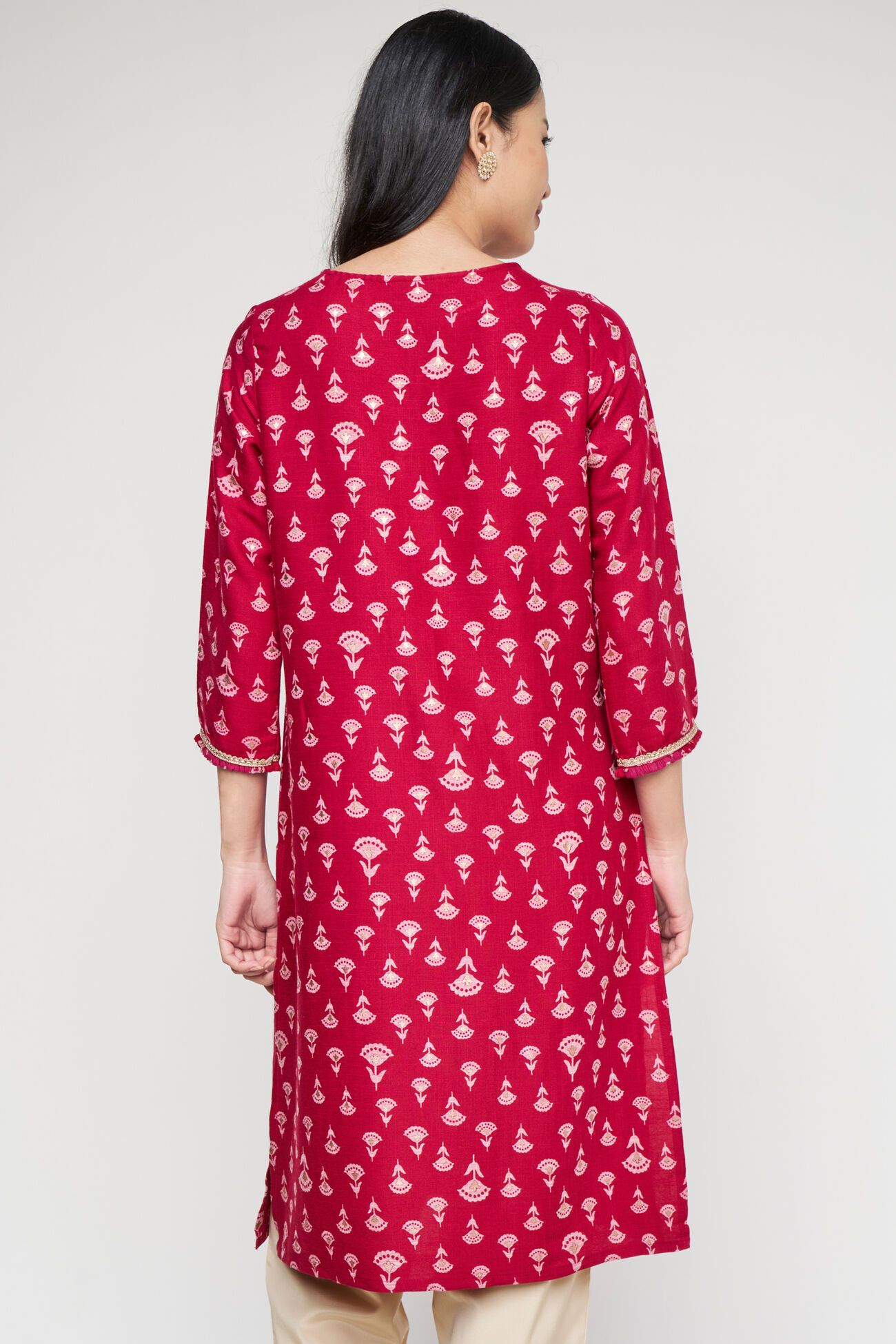 Pink Ethnic Motifs Straight Kurta, Pink, image 3