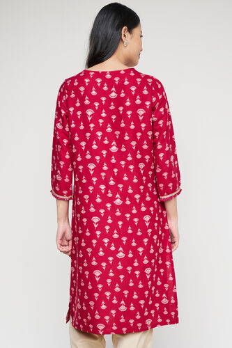 Pink Ethnic Motifs Straight Kurta, Pink, image 3