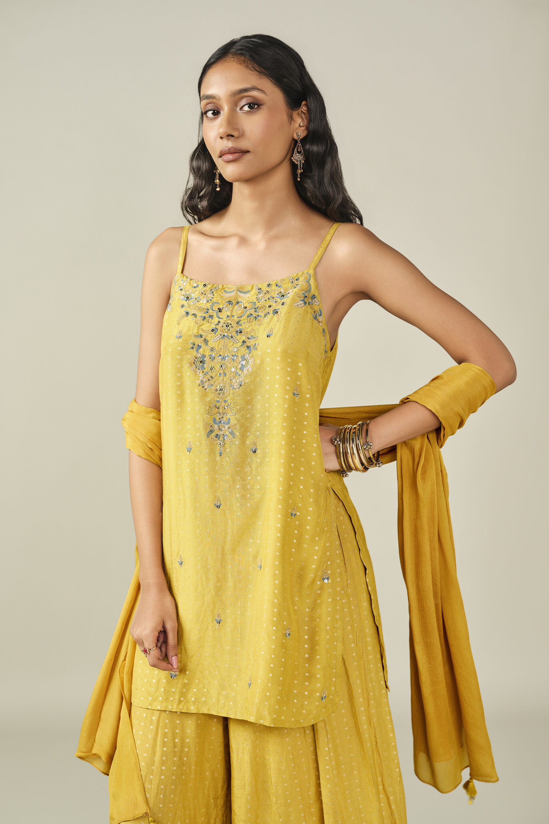 Embroidered Pant Set in Yellow, Yellow, image 4