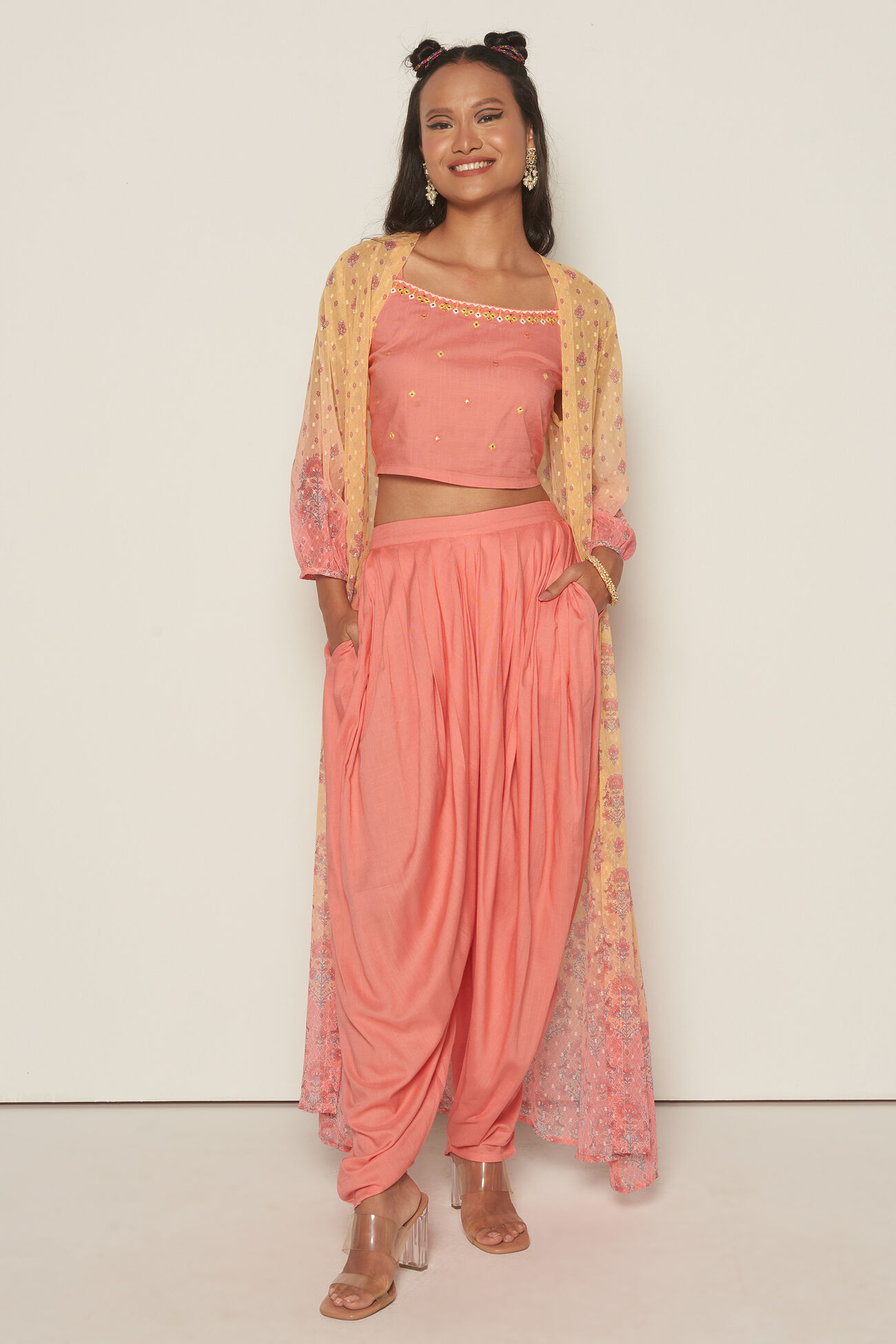 Cassata Dhoti Pant Set, Coral, image 1