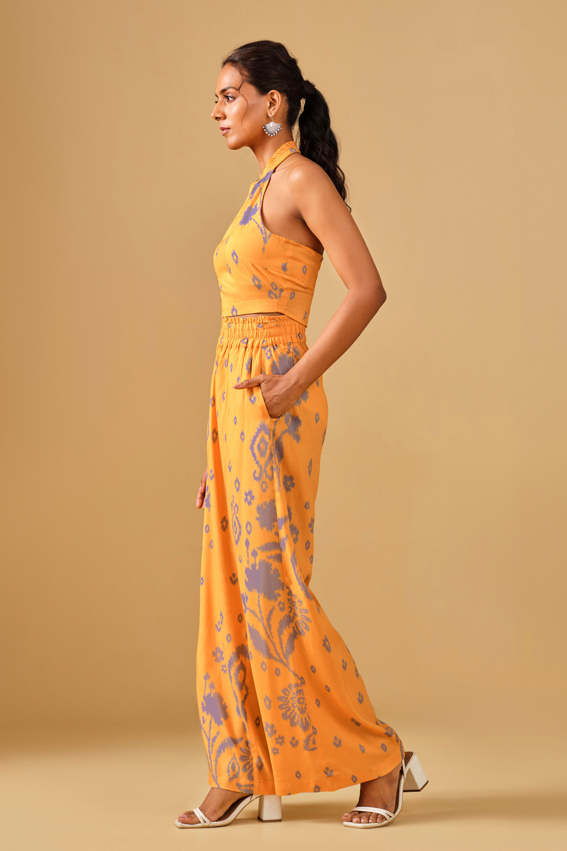 Ikat Inspired Yellow Viscose Co-ord, Mustard, image 3