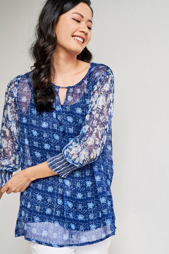 Indigo Ethnic Motifs Flared Top, Indigo, image 7